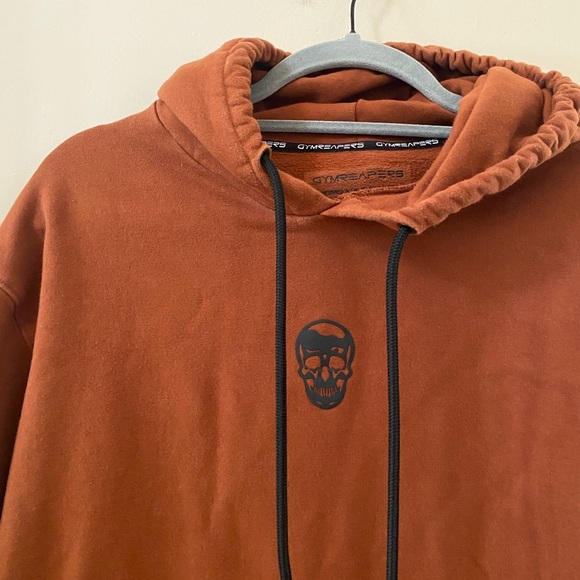 Gymreapers Heavyweight Core Skull Hoodie Brown Rust Men’s Soft Terry Cotton - Picture 2 of 5